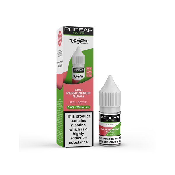 10 mg de sels Podbar par Kingston Recharge de 10 ml de sels de nicotine (60VG/40PG)