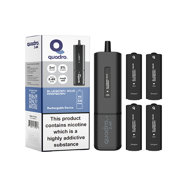 Kit de vape Pod Quadro 2.4K 20 mg série noire 2400 bouffées