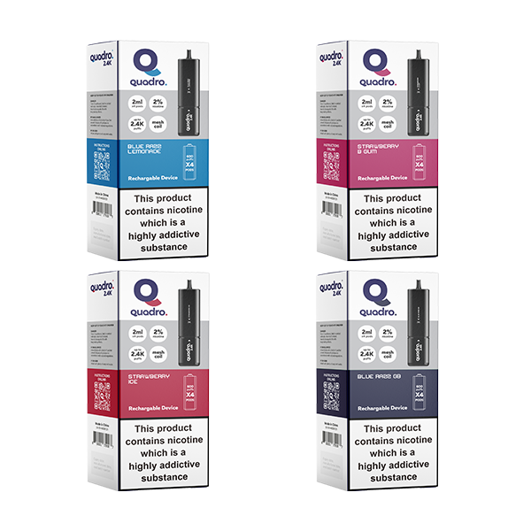 Kit de vape Pod Quadro 2.4K 20 mg série noire 2400 bouffées