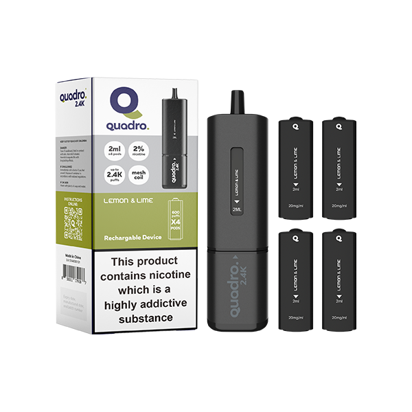 Kit de vape Pod Quadro 2.4K 20 mg série noire 2400 bouffées
