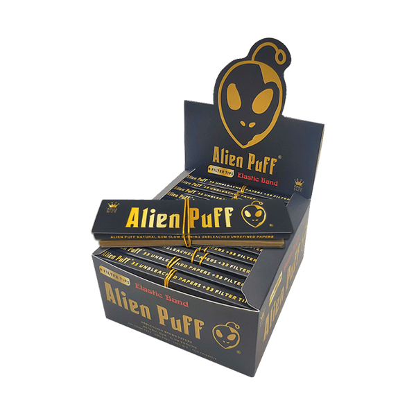 33 Alien Puff Black & Gold King Size Elastic Band Unbleached Papers + Filter Tips ( HP184 ) - Online Vape Shop