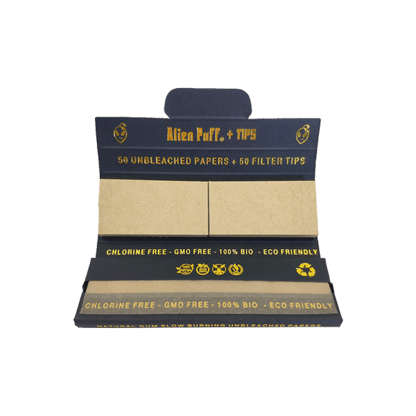 50 Alien Puff Black & Gold 1 1/4 Size Unbleached Brown Papers + Tips ( HP101 ) - Online Vape Shop