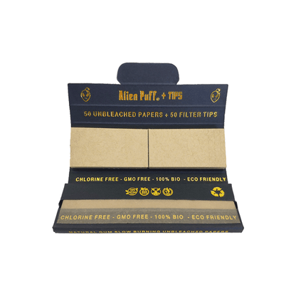 50 Alien Puff Black & Gold 1 1/4 Size Unbleached Brown Papers + Tips ( HP101 ) - Online Vape Shop