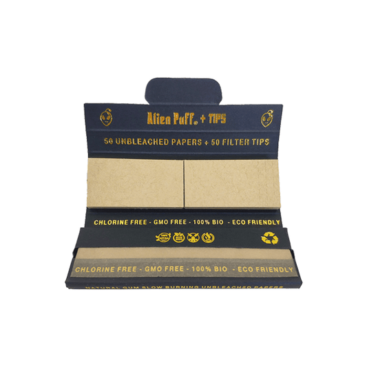 50 Alien Puff Black & Gold 1 1/4 Size Unbleached Brown Papers + Tips ( HP101 ) - Online Vape Shop