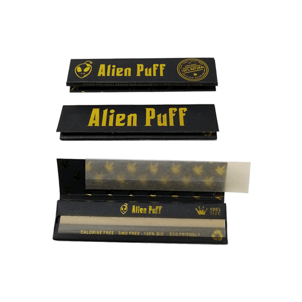 50 Alien Puff Black & Gold King Size Unbleached Brown Rolling Papers ( HP102 ) - Online Vape Shop