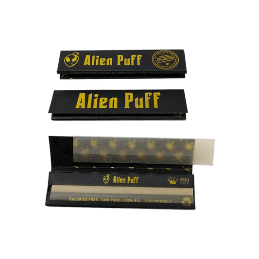 50 Alien Puff Black & Gold King Size Unbleached Brown Rolling Papers ( HP102 ) - Online Vape Shop