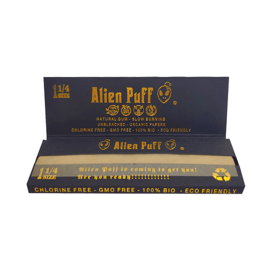 50 Alien Puff Black & Gold 1 1/4 Size Unbleached Brown Rolling Papers ( HP104 ) - Online Vape Shop