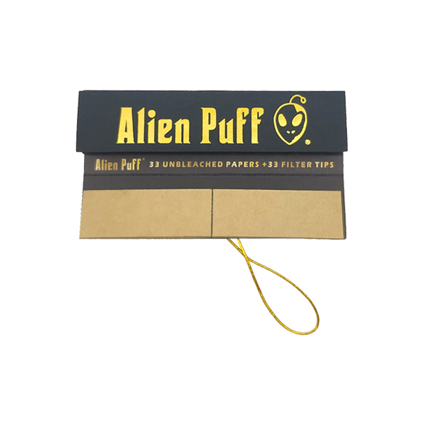 33 Alien Puff Black & Gold King Size Elastic Band Unbleached Papers + Filter Tips ( HP184 ) - Online Vape Shop