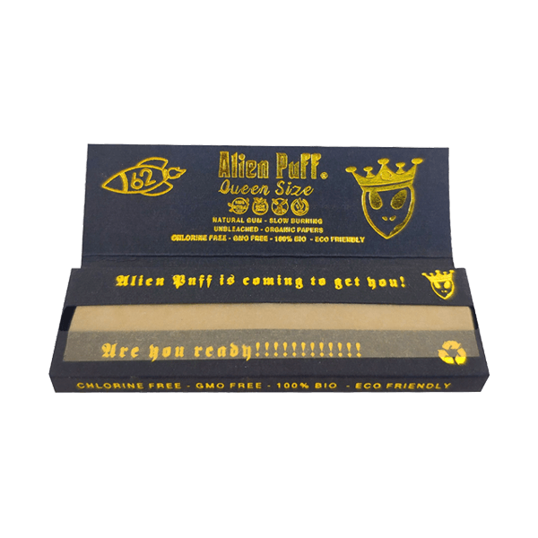 62 Alien Puff Black & Gold Queen Size Unbleached Brown Rolling Papers ( HP124 ) - Online Vape Shop