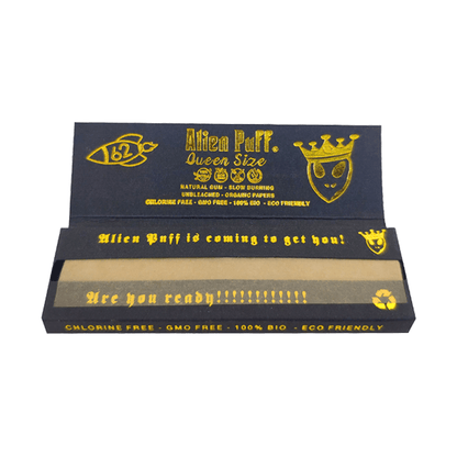 62 Alien Puff Black & Gold Queen Size Unbleached Brown Rolling Papers ( HP124 ) - Online Vape Shop