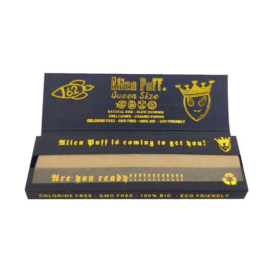 62 Alien Puff Black & Gold Queen Size Unbleached Brown Rolling Papers ( HP124 ) - Online Vape Shop