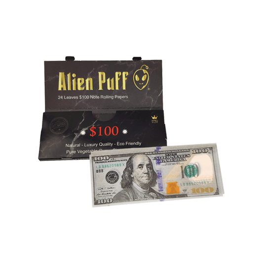 24 Alien Puff Black & Gold King Size $100 Note Rolling Papers ( HP176AP ) - Online Vape Shop