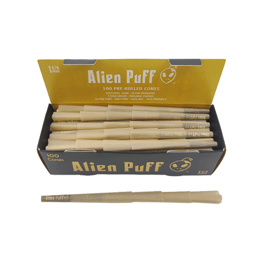 100 Alien Puff Black & Gold 1 1/4 Size Pre-Rolled Cones ( HP130 ) - Online Vape Shop