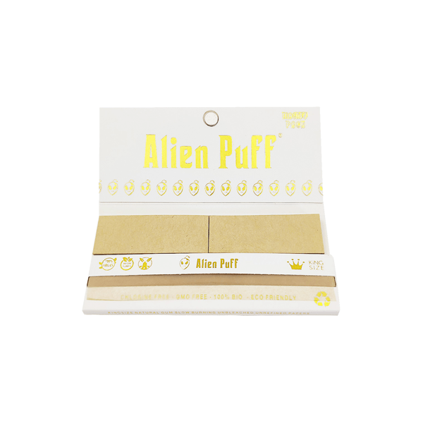 33 Alien Puff White & Gold King Size Unbleached Brown Rolling Papers ( HP109 ) - Online Vape Shop