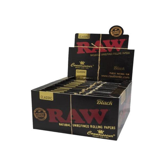 24 Raw Black Classic King Size Slim Connoisseur Rolling Papers + Tips - Online Vape Shop