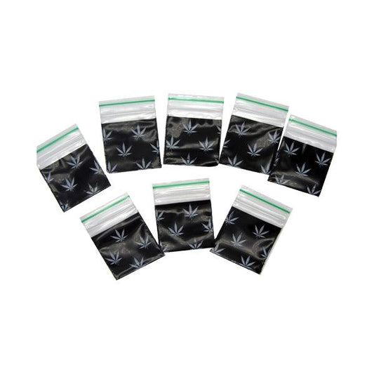 Zipper Branded 30mm x 30mm Black Leaf Bags - Online Vape Shop