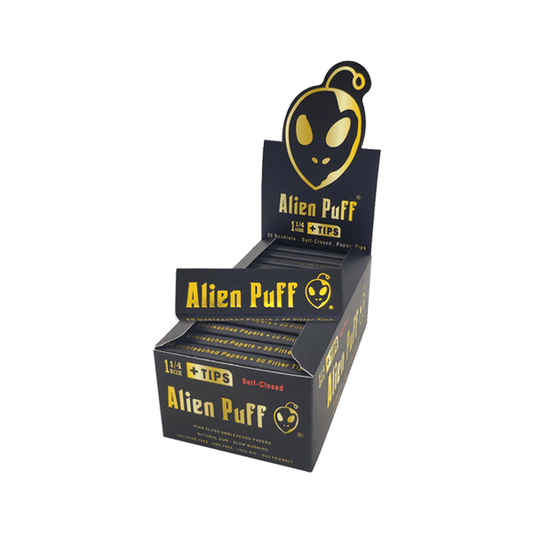 50 Alien Puff Black & Gold 1 1/4 Size Unbleached Brown Papers + Tips ( HP101 ) - Online Vape Shop