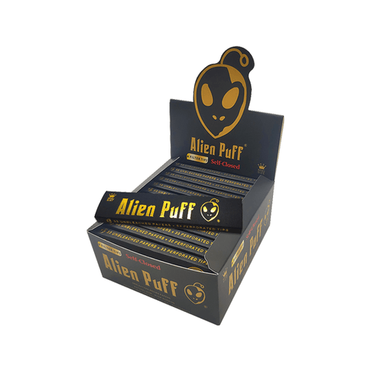 33 Alien Puff Black & Gold King Size Unbleached Brown Rolling Papers + Tips ( HP103 ) - Online Vape Shop