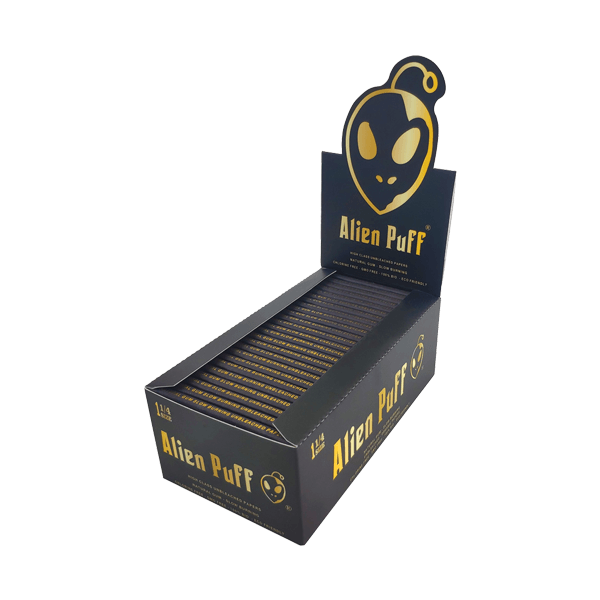50 Alien Puff Black & Gold 1 1/4 Size Unbleached Brown Rolling Papers ( HP104 ) - Online Vape Shop