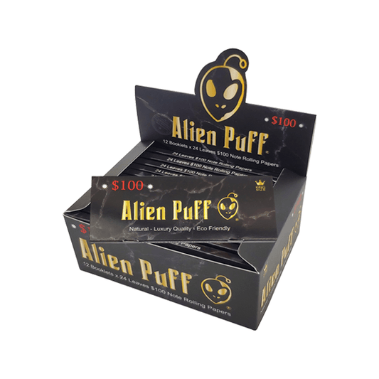 24 Alien Puff Black & Gold King Size $100 Note Rolling Papers ( HP176AP ) - Online Vape Shop