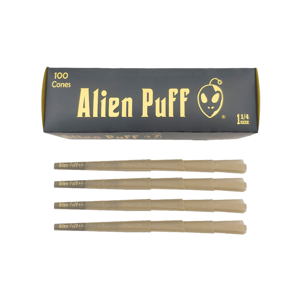 100 Alien Puff Black & Gold 1 1/4 Size Pre-Rolled Cones ( HP130 ) - Online Vape Shop
