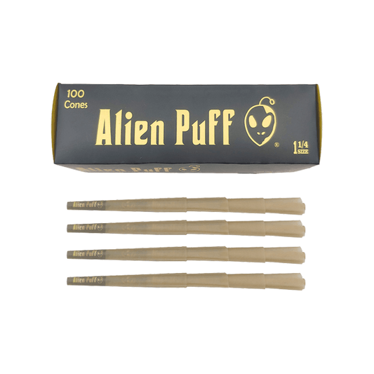 100 Alien Puff Black & Gold 1 1/4 Size Pre-Rolled Cones ( HP130 ) - Online Vape Shop