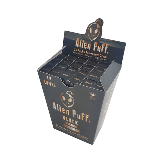 24 Alien Puff Black & Gold King Size Pre-Rolled Black Cones ( HP193AP ) - Online Vape Shop