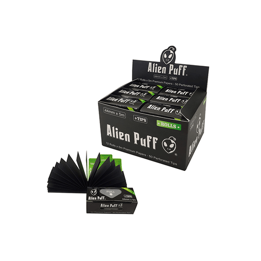 Alien Puff Rolls and Roach 5mx44mm White Rice Paper 12 Rolls (HP129) - Online Vape Shop
