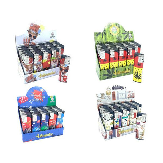 25 x 4Smoke Wind-Proof Printed Lighters - 218WE - Online Vape Shop