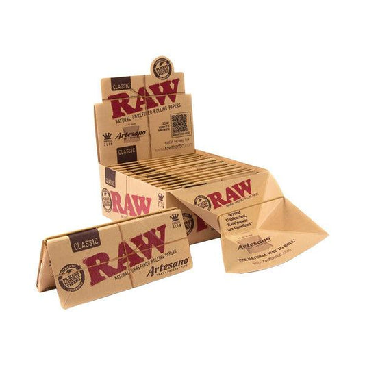 15 Raw Classic Artesano King Size Slim Rolling Papers + Tray & Tips - Online Vape Shop